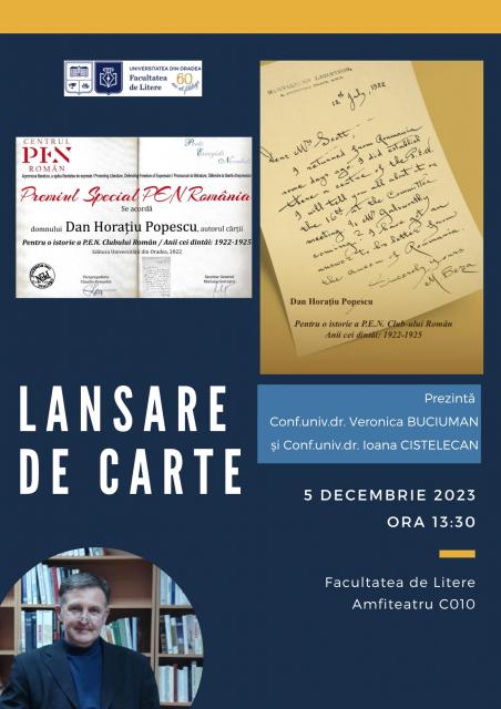 Lansare de carte: Pentru o istorie a P.E.N. Clubului Român. Anii cei dintâi: 1922-1925